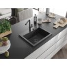 Mexen Oscar granitinė plautuvė 1-skyrius 580 x 490 mm, juoda dėmėta, juodas sifonas - 6519581000-76-B