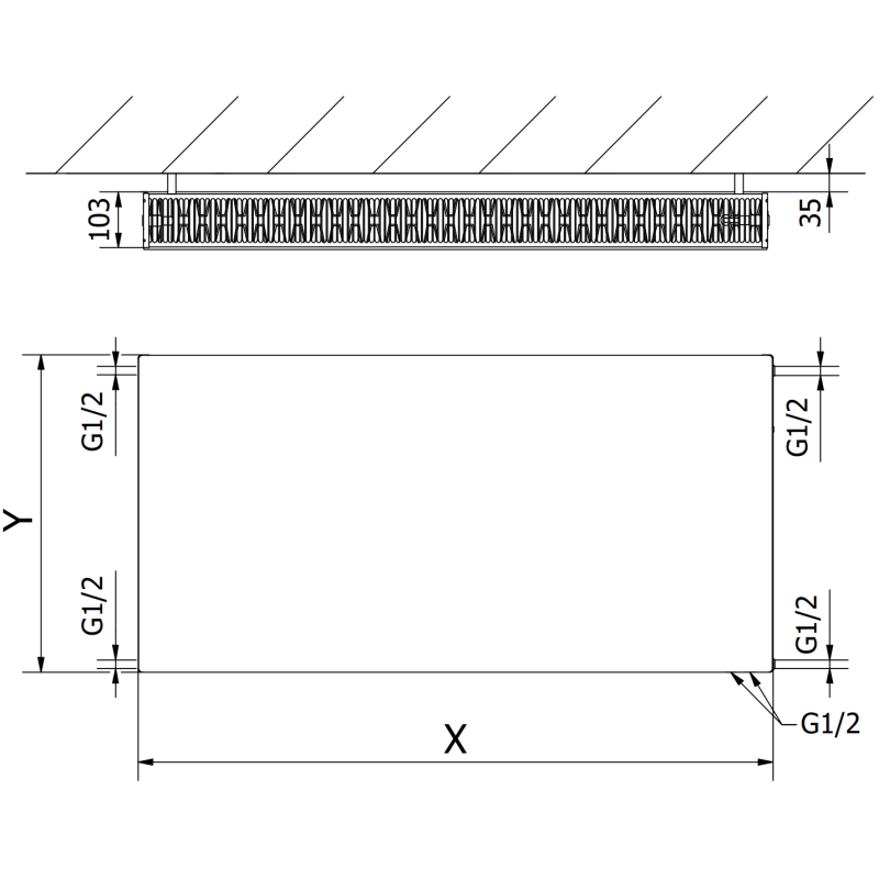 Mexen Flat CVF22 plokštuminis radiatorius 600 x 800 mm, apatinis prijungimas, 1266 W, juodas - W622F-060-080-70
