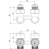 Mexen dviejų vamzdžių radiatoriaus vožtuvas DN50, kampinis 1/2"x16 mm, nikeliuotas - W911-016-01