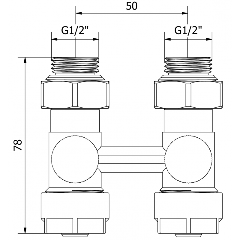 Mexen Uni-Term radiatoriaus vožtuvas dviejų vamzdžių DN50, tiesus 1/2"x16 mm, nikelis - W912-016-01