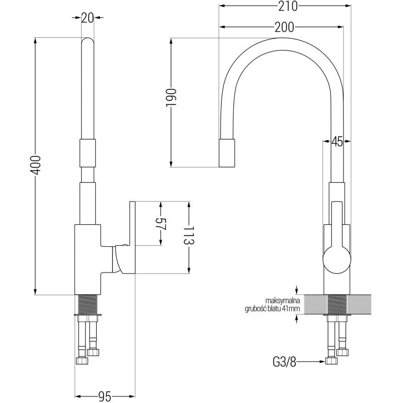 Mexen Flex virtuvės maišytuvas, chromo/juodas - 670900-07