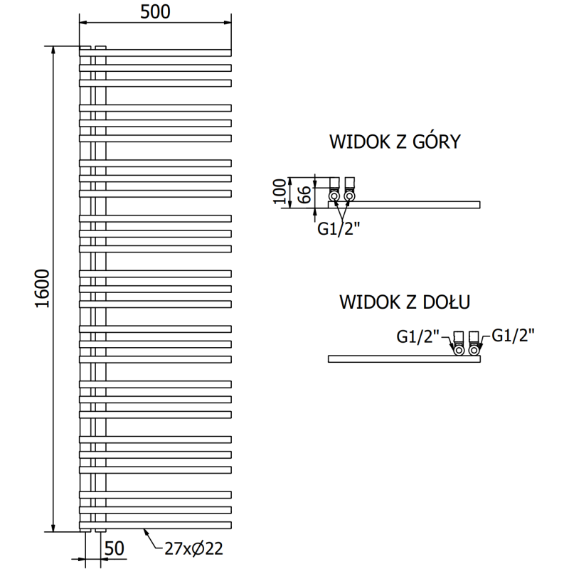 Mexen Neptun dekoratyvinis vonios radiatorius 1600 x 500 mm, 523 W, auksinis - W101-1600-500-00-50