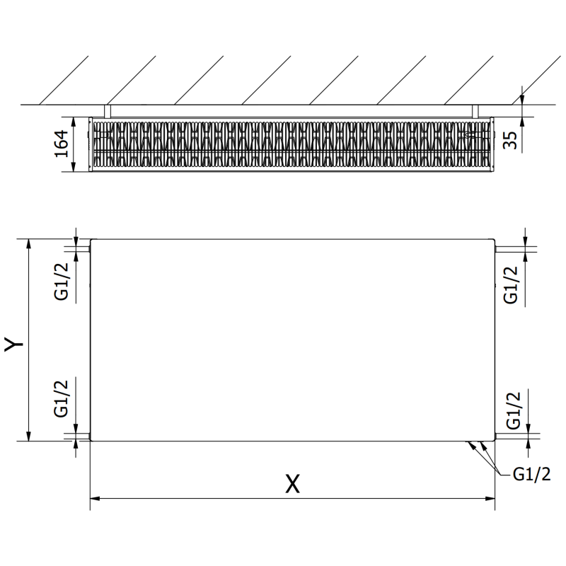 Mexen Flat CVF33 plokštuminis radiatorius 900 x 2000 mm, apatinis prijungimas, 6002 W, juodas - W633F-090-200-70