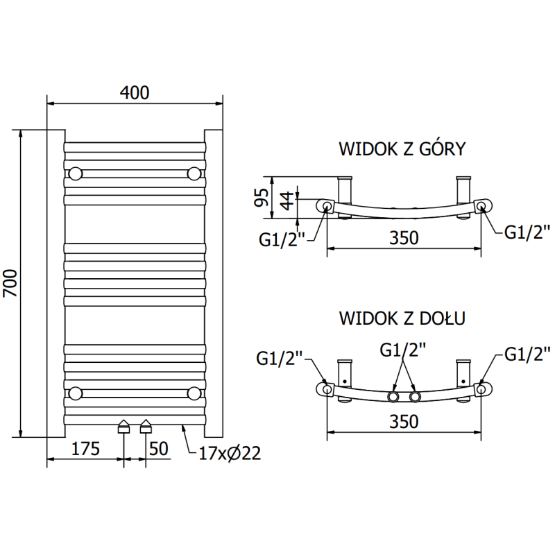 Mexen Ares vonios radiatorių 700 x 400 mm, 189 W, chromas - W102-0700-400-00-01