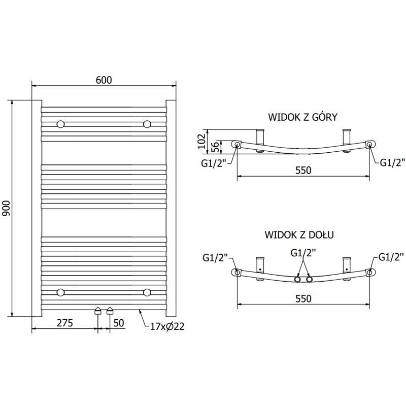 Mexen Ares vonios radiatorius 900 x 600 mm, 342 W, chromas - W102-0900-600-00-01