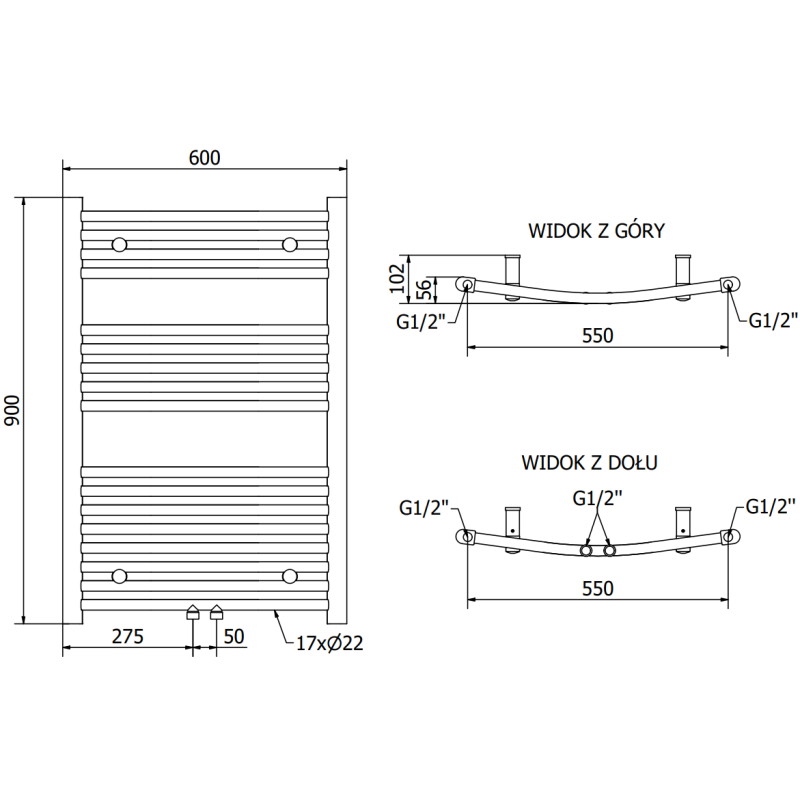 Mexen Ares vonios kambario radiatorius 900 x 600 mm, 342 W, auksinis - W102-0900-600-00-50