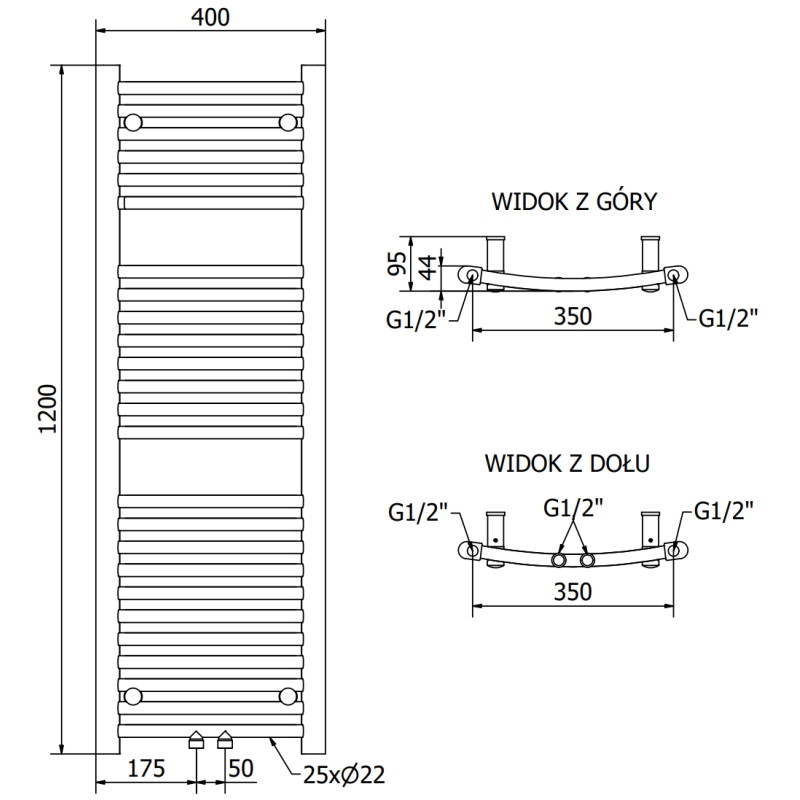 Mexen Ares vonios radiatorius 1200 x 400 mm, 349 W, chromas - W102-1200-400-00-01