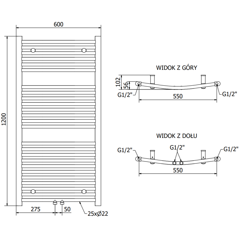 Mexen Ares vonios kambario radiatorius 1200 x 600 mm, 490 W, chromas - W102-1200-600-00-01