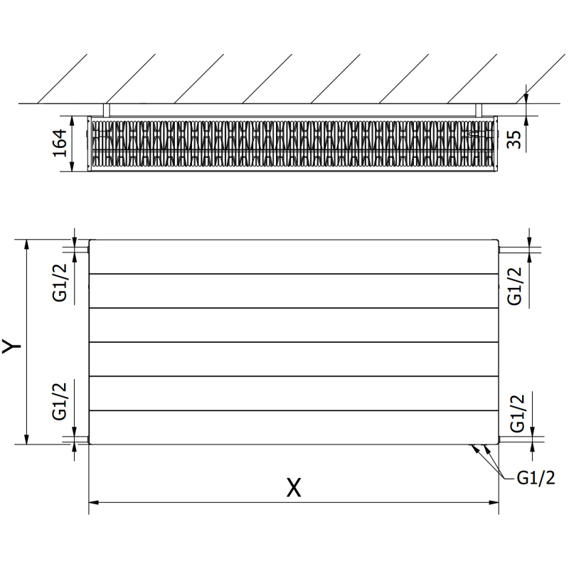 Mexen Line CVL33 plokštuminis radiatorius 300 x 1500 mm, apatinis prijungimas, 1860 W, antracitas - W633L-030-150-66