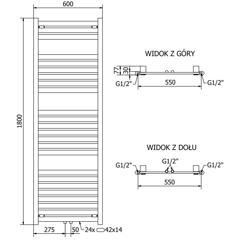 Mexen Uran vonios radiatorius 1800 x 600 mm, 738 W, chromas - W105-1800-600-00-01