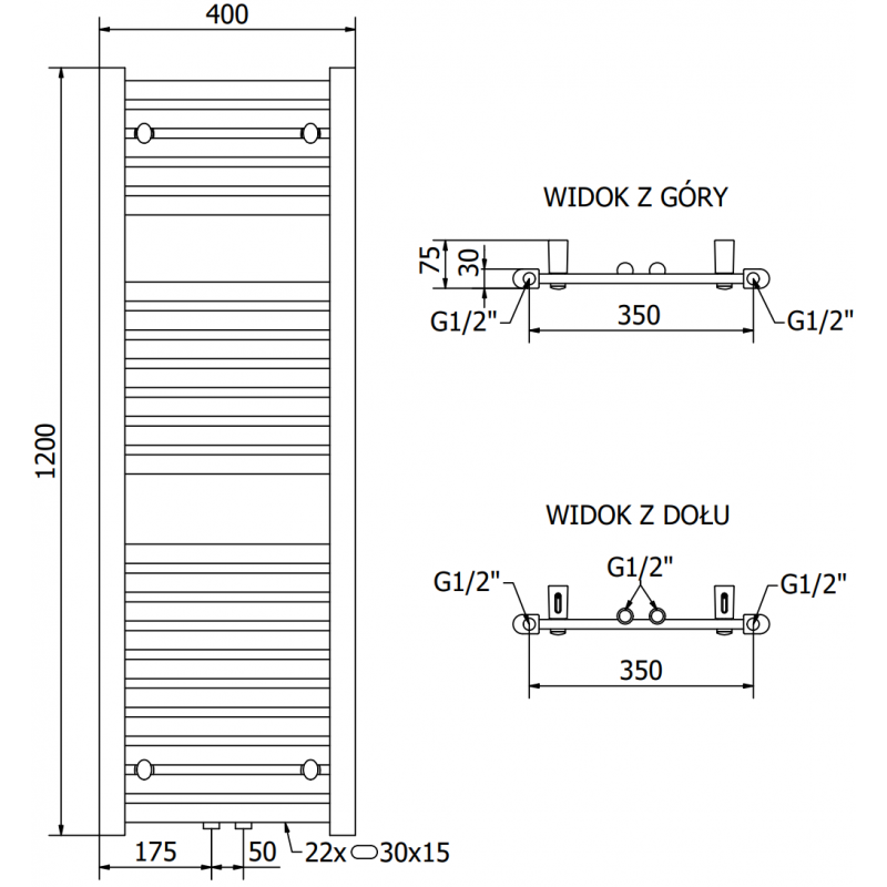 Mexen Hades vonios kambario radiatorius 1200 x 400 mm, 472 W, antracitas - W104-1200-400-00-66
