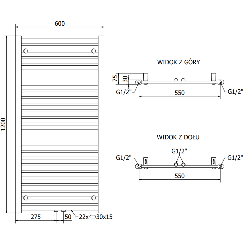 Mexen Hades vonios kambario radiatorius 1200 x 600 mm, 667 W, antracitas - W104-1200-600-00-66