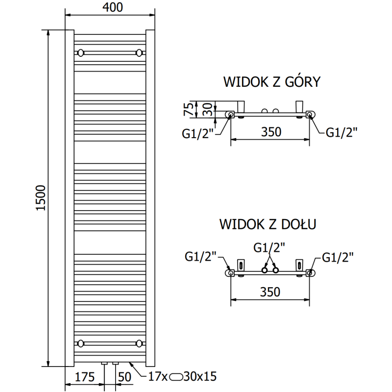 Mexen Hades vonios radiatorius 1500 x 400 mm, 461 W, chromas - W104-1500-400-00-01