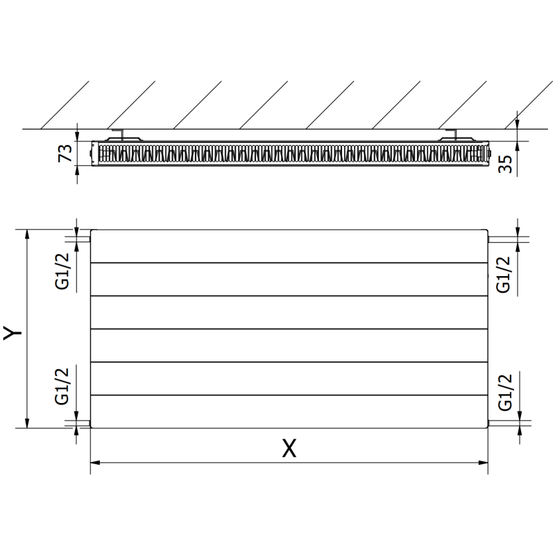 Mexen Line CL21 plokštuminis radiatorius 600 x 400 mm, šoninis prijungimas, 484 W, juodas - W421L-060-040-70