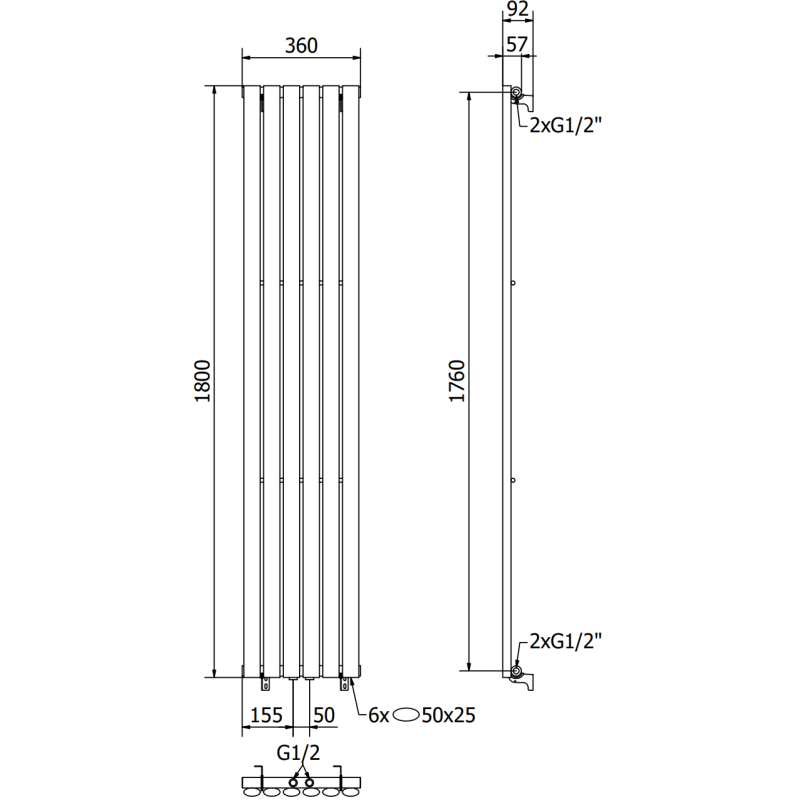 Mexen Oregon dekoratyvinis radiatorius 1800 x 360 mm, 604 W, antracitas - W202-1800-350-00-66