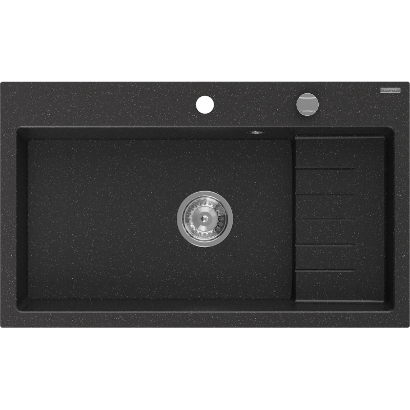 Mexen Omar granitinis vienos kameros plautuvė 800 x 480 mm, juodas/sidabrinis metalikas, chromuotas sifonas - 6520801005-73