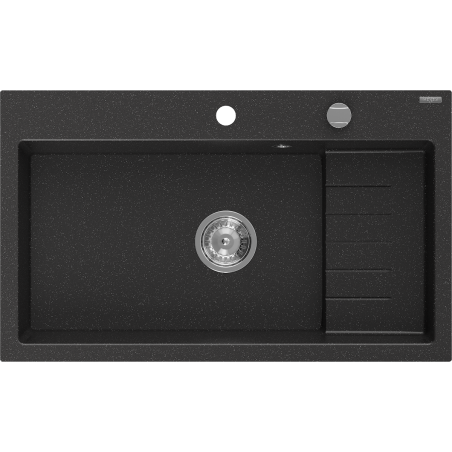 Mexen Omar granitinis vienos kameros plautuvė 800 x 480 mm, juodas/sidabrinis metalikas, chromuotas sifonas - 6520801005-73