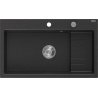 Mexen Omar granitinis vienos kameros plautuvė 800 x 480 mm, juodas/sidabrinis metalikas, chromuotas sifonas - 6520801005-73