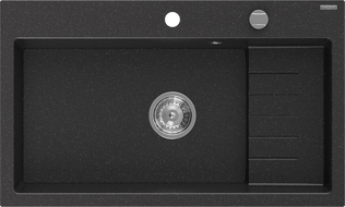 Mexen Omar granitinis vienos kameros plautuvė 800 x 480 mm, juodas/sidabrinis metalikas, chromuotas sifonas - 6520801005-73
