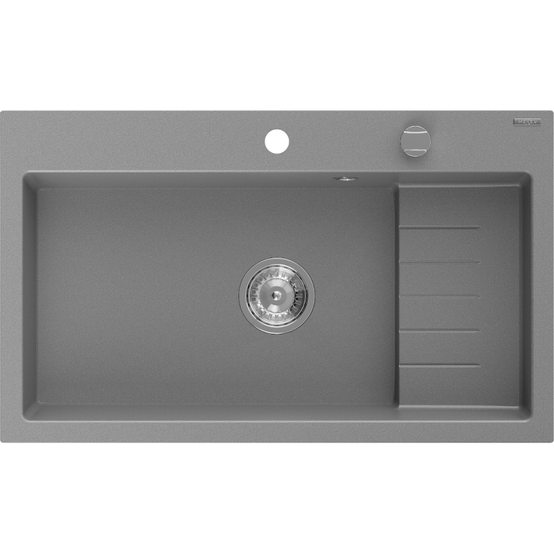 Mexen Omar granitinis virtuvės kriauklė 1 kamerų 800 x 480 mm, pilka, chromuotas sifonas - 6520801005-71