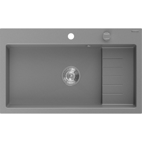 Mexen Omar granitinė 1 dubens kriauklė 800 x 480 mm, pilka, chromuotas sifonas - 6520801005-71