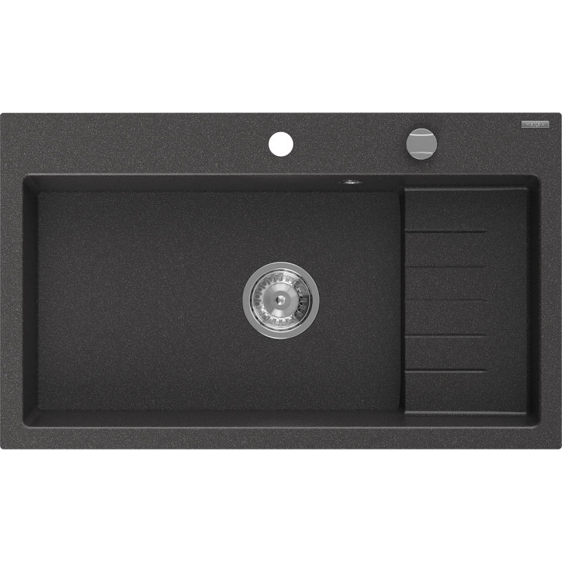 Mexen Omar granitinė vienos kameros plautuvė 800 x 480 mm, juoda taškuota, chromuotas sifonas - 6520801005-76