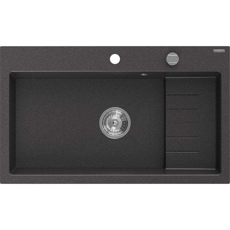 Mexen Omar granito plautuvė 1-skyrius 800 x 480 mm, juoda taškuota, chromuota sifonas - 6520801005-76