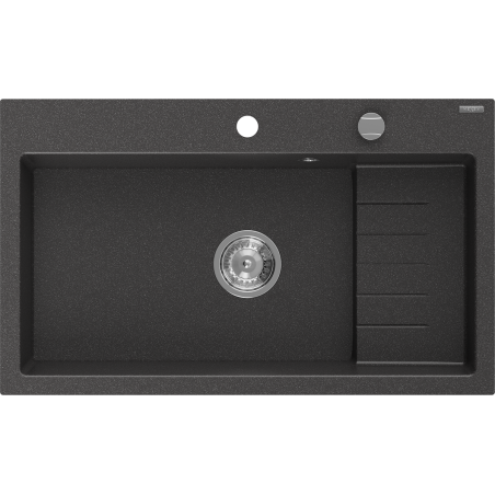 Mexen Omar granitinė vienos kameros plautuvė 800 x 480 mm, juoda taškuota, chromuotas sifonas - 6520801005-76