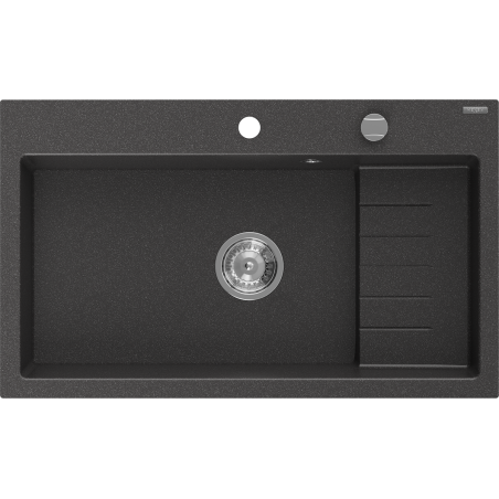 Mexen Omar granito plautuvė 1-skyrius 800 x 480 mm, juoda taškuota, chromuota sifonas - 6520801005-76