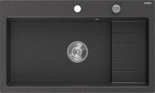 Mexen Omar granitinė vienos kameros plautuvė 800 x 480 mm, juoda taškuota, chromuotas sifonas - 6520801005-76
