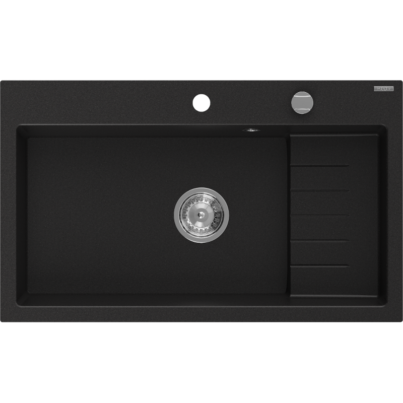 Mexen Omar granito virtuvinė kriauklė, 1 skyrius, 800 x 480 mm, juoda, chromuotas sifonas - 6520801005-77