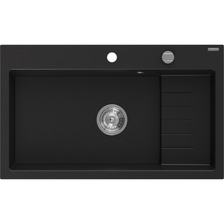 Mexen Omar granito virtuvinė kriauklė, 1 skyrius, 800 x 480 mm, juoda, chromuotas sifonas - 6520801005-77