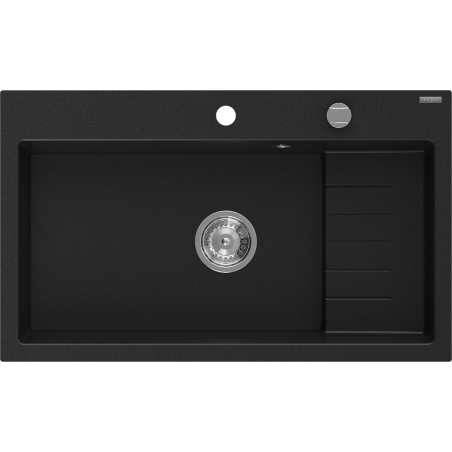 Mexen Omar virtuvės kriauklė iš granito 1 skyrius 800 x 480 mm, juoda, chromuotas sifonas - 6520801005-77