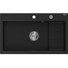 Mexen Omar granito virtuvinė kriauklė, 1 skyrius, 800 x 480 mm, juoda, chromuotas sifonas - 6520801005-77