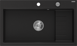 Mexen Omar granito virtuvinė kriauklė, 1 skyrius, 800 x 480 mm, juoda, chromuotas sifonas - 6520801005-77