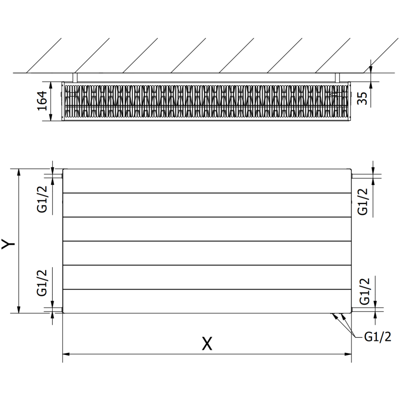 Mexen Line CVL33 plokštinis radiatorius 900 x 1400 mm, apatinis prijungimas, 4201 W, juodas - W633L-090-140-70