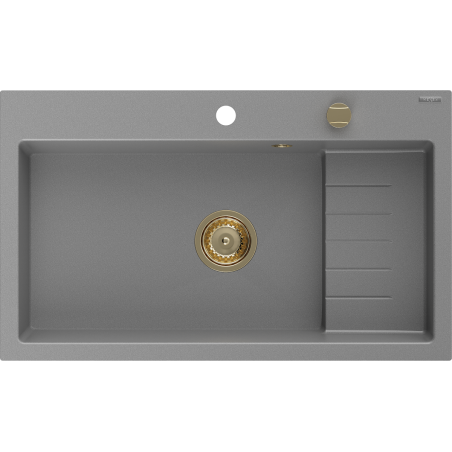 Mexen Omar granito plautuvė vienos kameros 800 x 480 mm, pilka, auksinis sifonas - 6520801005-71-G