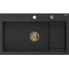 Mexen Omar granitinė vienos sekcijos plautuvė 800 x 480 mm, juoda/sidabrinė metaliko spalva, aukso sifonas - 6520801005-73-G