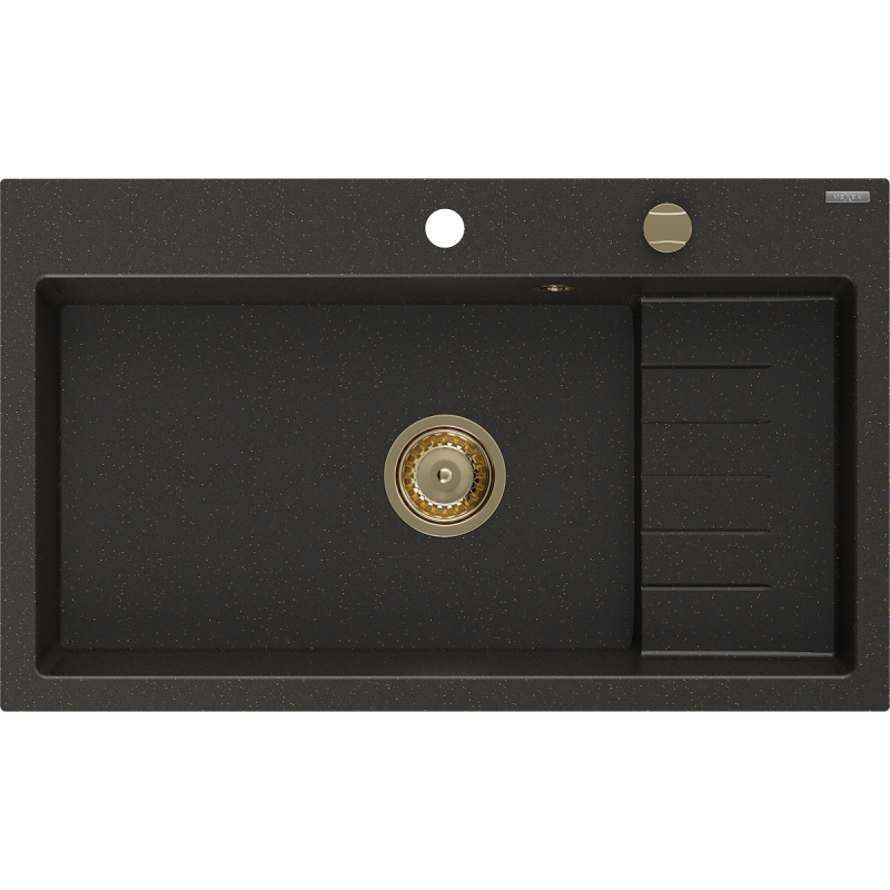 Mexen Omar granitinis plautuvė 1 kamerų 800 x 480 mm, juoda/auksinė metalika, sifonas auksinis - 6520801005-75-G
