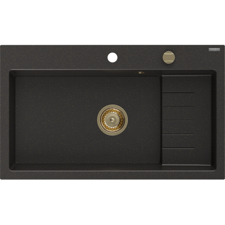 Mexen Omar granitinis plautuvė 1 kamerų 800 x 480 mm, juoda/auksinė metalika, sifonas auksinis - 6520801005-75-G