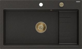 Mexen Omar granitinis plautuvė 1 kamerų 800 x 480 mm, juoda/auksinė metalika, sifonas auksinis - 6520801005-75-G