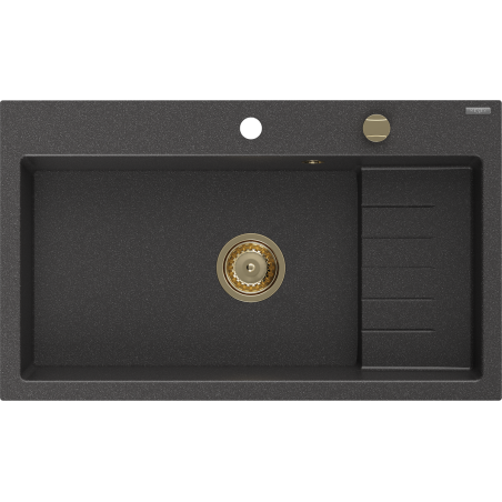 Mexen Omar granitinis plautuvės vienos kameros 800 x 480 mm, juodas taškuotas, auksinis sifonas - 6520801005-76-G