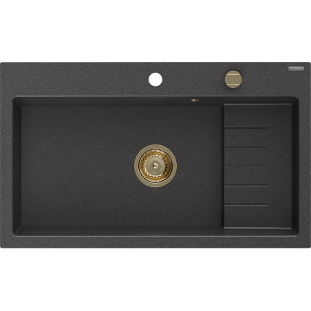 Mexen Omar granito plautuvė 1-skyrius 800 x 480 mm, juodas dėmėtas, sifonas auksinis - 6520801005-76-G