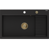 Mexen Omar granito kriauklė 1 skyrius 800 x 480 mm, juoda, sifonas auksinis - 6520801005-77-G