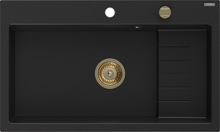 Mexen Omar granito kriauklė 1 skyrius 800 x 480 mm, juoda, sifonas auksinis - 6520801005-77-G
