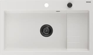 Mexen Omar granitinis vienos plautuvės kriauklė 800 x 480 mm, balta, sifonas juodas - 6520801005-20-B