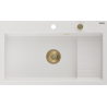 Mexen Omar granito plautuvė vienos kameros 800 x 480 mm, balta, aukso sifonas - 6520801005-20-G