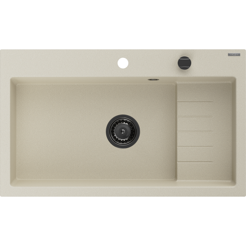 Mexen Omar granitinis vienos kameros kriauklė 800 x 480 mm, smėlio spalvos, juodas sifonas - 6520801005-69-B