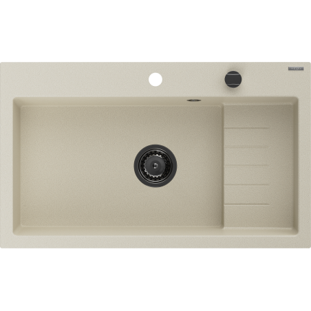 Mexen Omar granitinis vienos kameros kriauklė 800 x 480 mm, smėlio spalvos, juodas sifonas - 6520801005-69-B