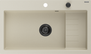 Mexen Omar granitinis vienos kameros kriauklė 800 x 480 mm, smėlio spalvos, juodas sifonas - 6520801005-69-B